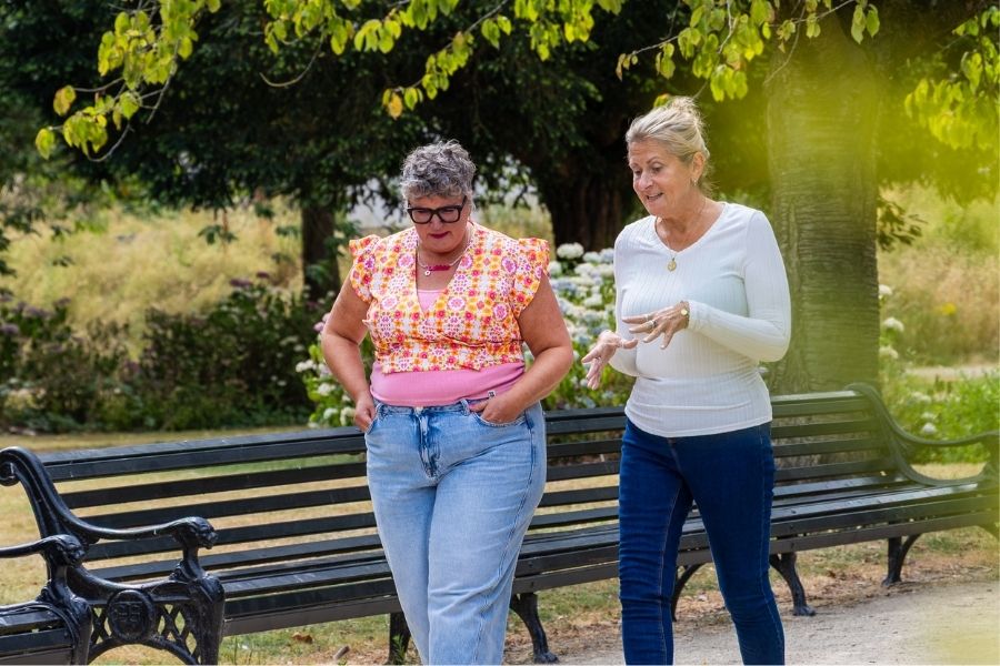 Debbie walking with a client during an adult ADHD coaching session